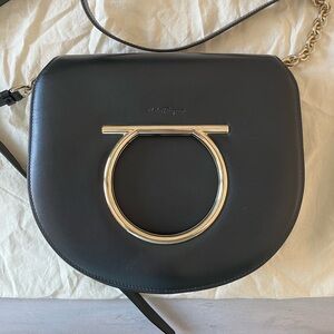 Salvatore Ferragamo crossbody black Vela Shoulder Black leather